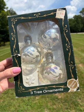 KREBS Clear Glitter Turtle Doves Scene CHRISTMAS Ornaments Set 3 Sparkle